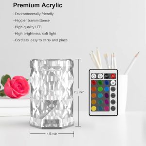 Touch Control Rose Crystal Lamp 16 RGB Colours and Dimer Night Light, Rechargeable Diamond Bedside Table Lamp  Apna e Bazar